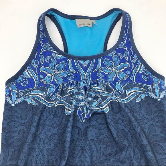 Athleta Tinker Tank Blue Paisley Print Drawstring Waist Activewear Athletic Top - Picture 2 of 12